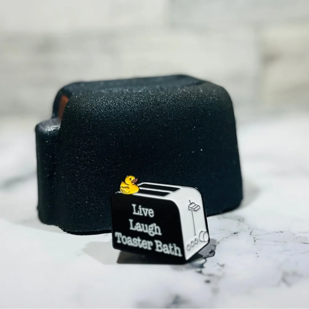 Toaster “Last Bath” Bath Bomb with Keepsake “Live Laugh Toaster Bath” Enamel Pin